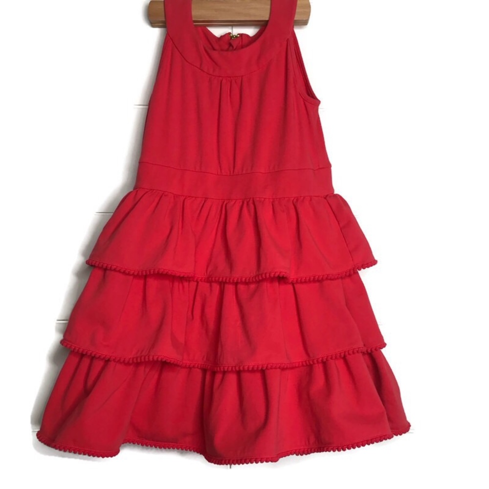 Kate Spade Tiered Ruffle Dress Pom Pom Trim Pink